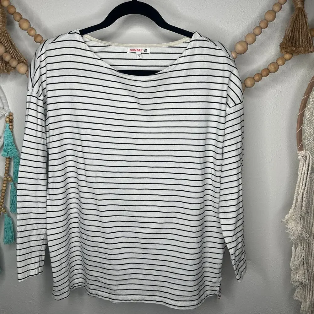 Sundry Black White Colorful Stripe L/S Top